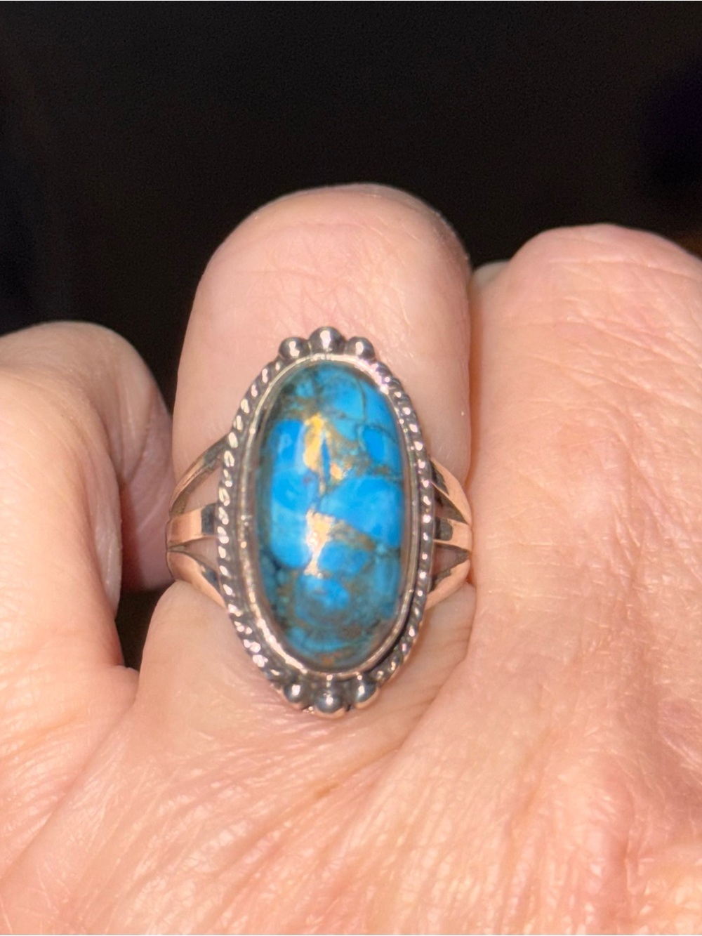 Sterling Silver Blue Turquoise Oval Statement Ring Size 7